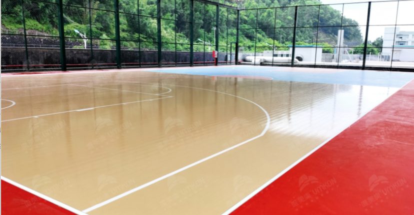 企業園區半露天風雨球場,鋪設唯美康生物基運動地板戶外完工實景圖