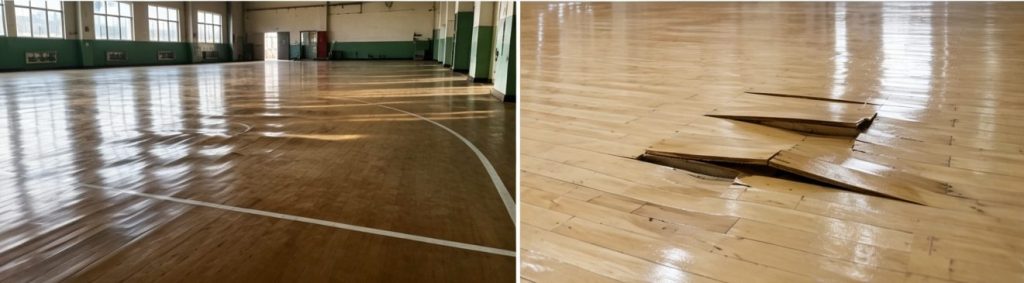 籃球館運動木地板起拱故障實拍合集