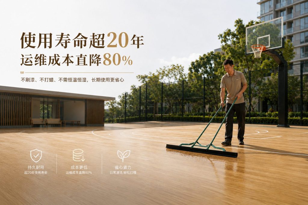 戶外風(fēng)雨球場(chǎng)生物基運(yùn)動(dòng)地板日常清潔展示,耐用低養(yǎng)護(hù)